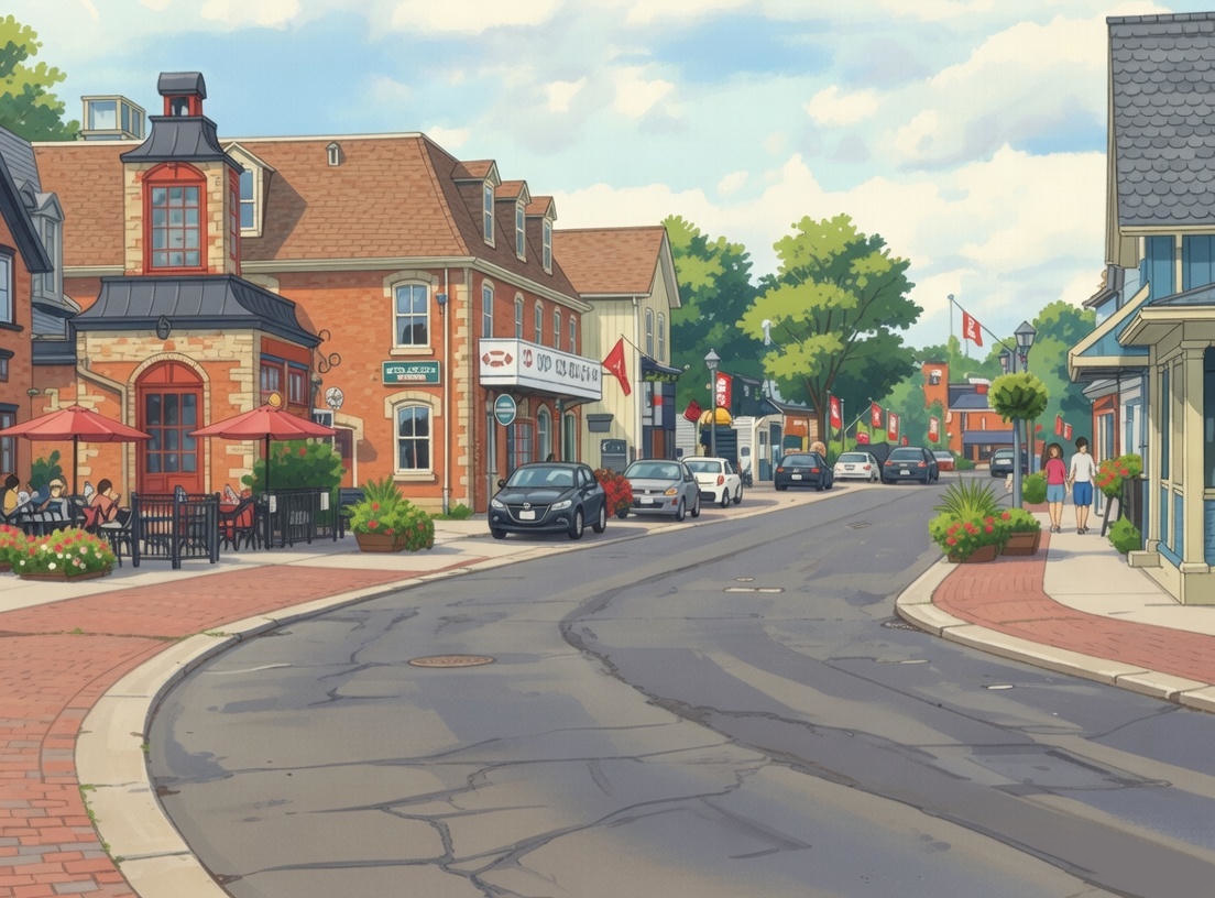 Unionville in Markham drawn in the Ghibli style.