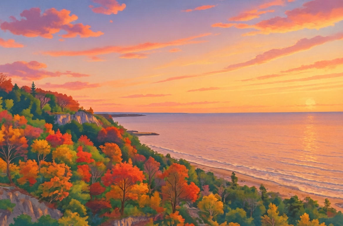 The Scarborough Bluffs drawn in the Ghibli style.